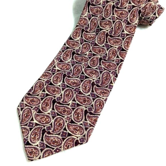 Men's Vintage 100% Italian Silk Tie  Burgundy Paisley Motif - Picture 12 of 13